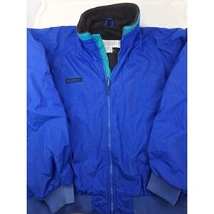 Vintage Columbia Sportswear Blue Fleece Lined Windbreaker Jacket Teal Trim Mens